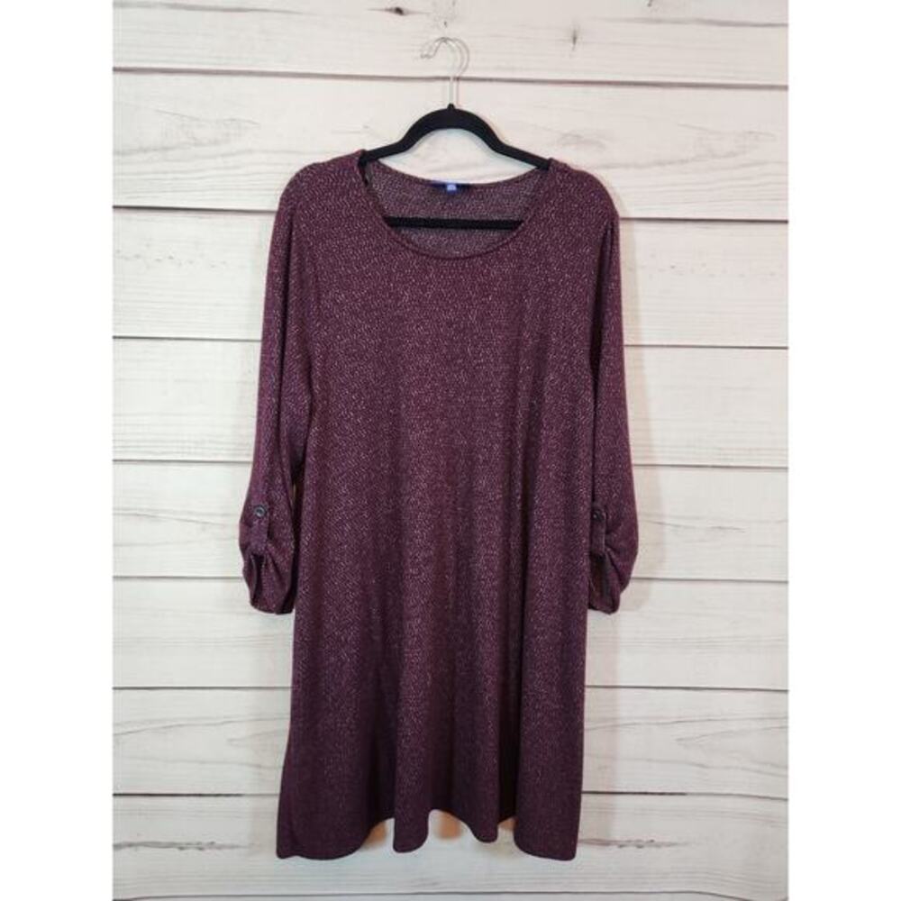 Apt.9 Women's Burgundy Solid Round Neck Roll Tab Sleeve Sweater Dress‎ Size XXL